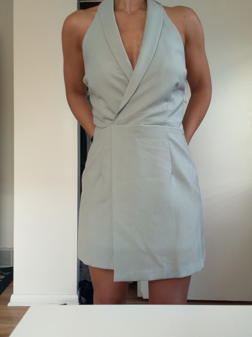 Abercrombie & Fitch One-Shoulder Wrap Dress in Light Sage